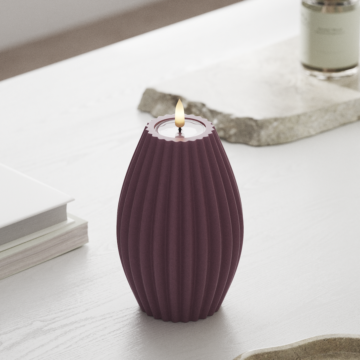 Deluxe Homeart LED Ribbed candle D 10 x H 15 cm Light Purple LED Ribbed candle 1