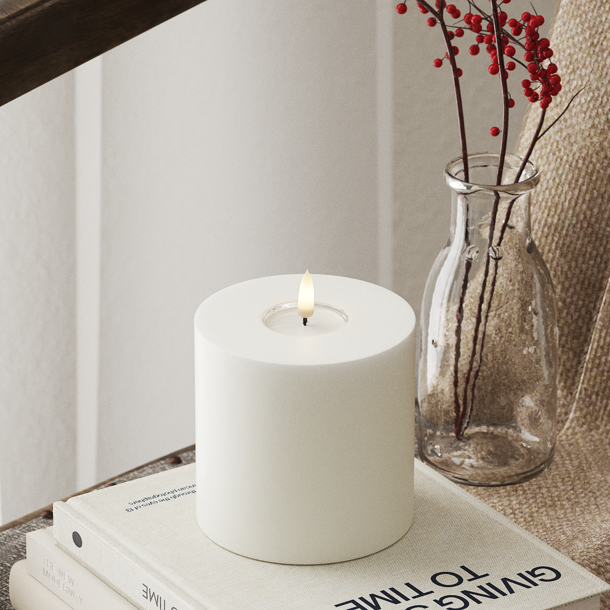 Deluxe Homeart LED Blockkerzen Ø 10 x 10 cm Weiß LED Blockkerzen 4