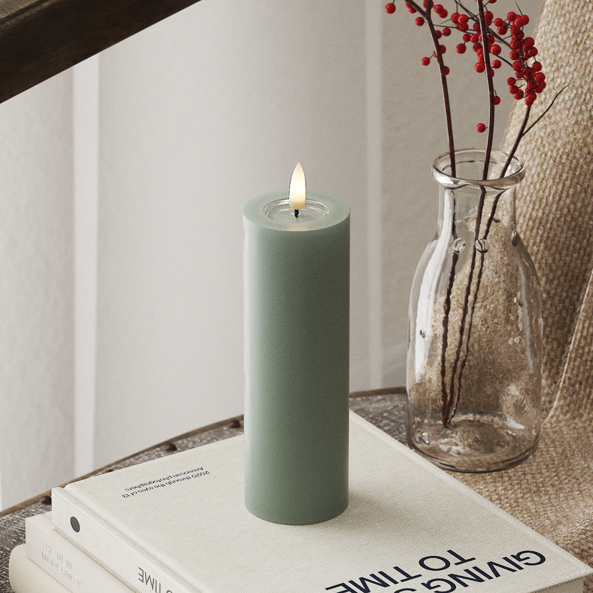 Deluxe Homeart Φωτιστικό μπλοκ LED Ø 5 x 15 cm Φασκόμηλο πράσινο Φως μπλοκ LED 4