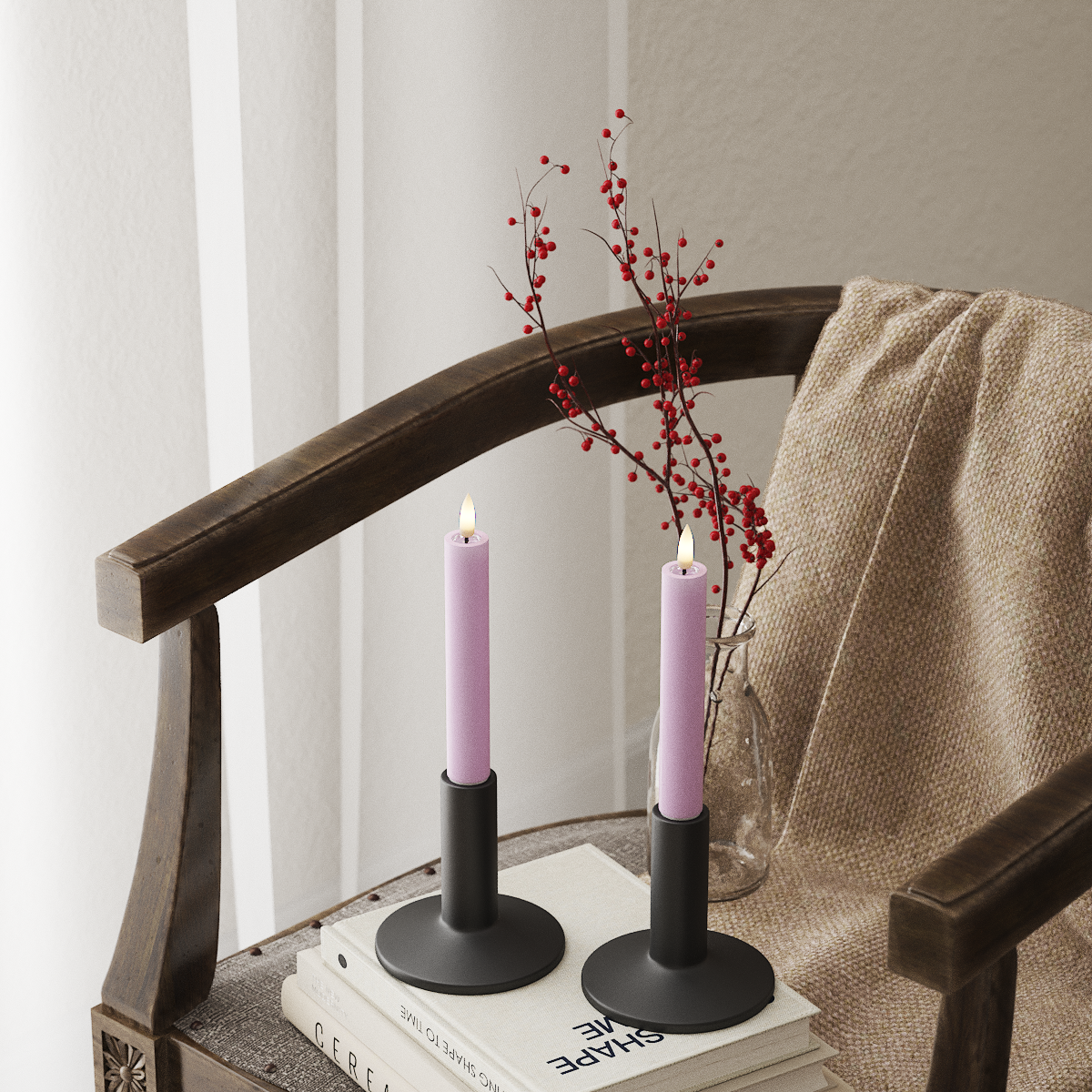 Deluxe Homeart LEDs Vela fina 2 peças, Ø 2 x 15 cm Lavanda LEDs Vela fina 4