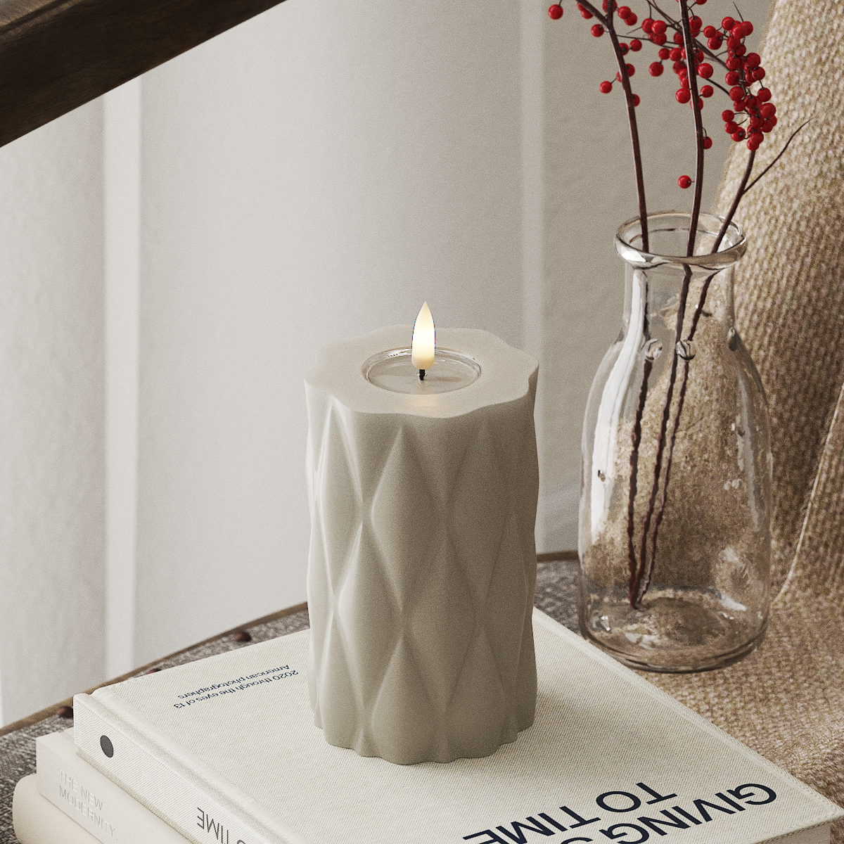 Deluxe Homeart Harlequin LED Pillar candle Ø 7.5 x 12.5 cm Sand LED Harlequin 4