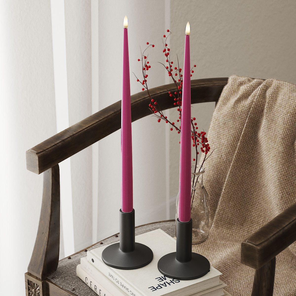 Deluxe Homeart LED Shiny Dinner candle with Lacquer, 2 pieces 38 cm Magenta LED Shiny Dinner candle 4