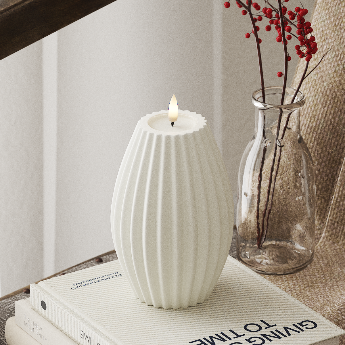 Deluxe Homeart LEDs Vela canelada D 10 x A 15 cm Branco LEDs Vela canelada 4