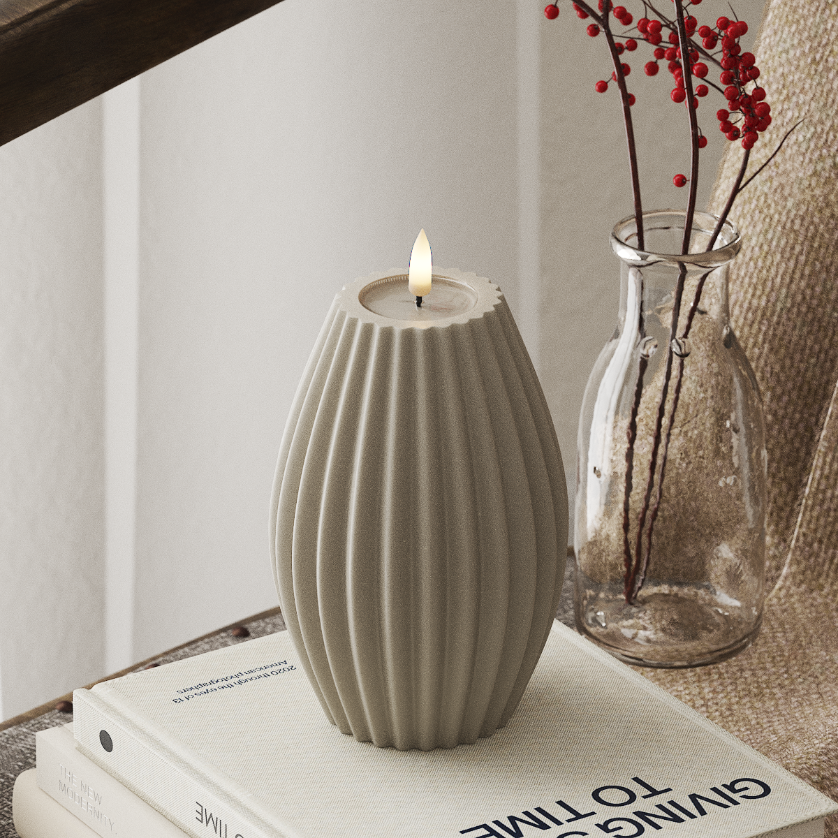 Deluxe Homeart LED Rillelys D 10 x H 15 cm Sand LED rillelys 4