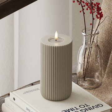 Deluxe Homeart Solid Stripe LED Pillar candle Ø 8 X 15 Cm Sand LED Shape 4