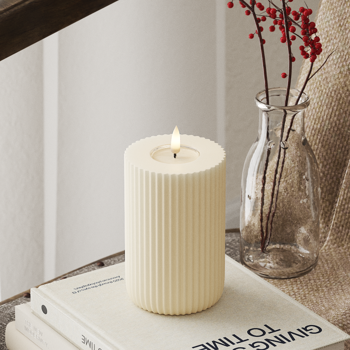 Deluxe Homeart Solid Stripe LED Blokklys Ø 8 X 12,5 Cm Krem LED Form 4