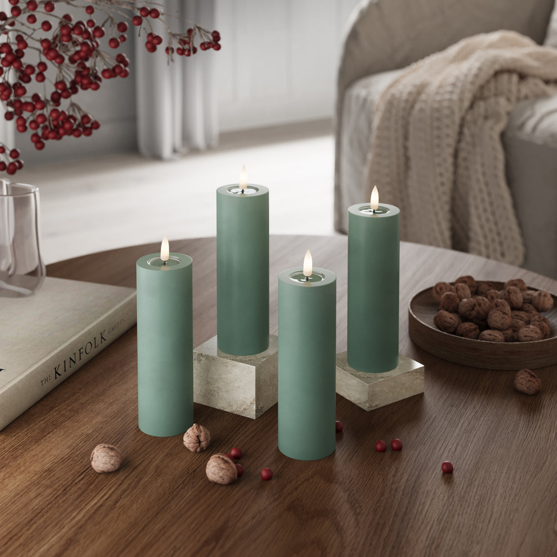 LED Blocklight Ø 5 x 15 cm Jadegrønn + 4 stk