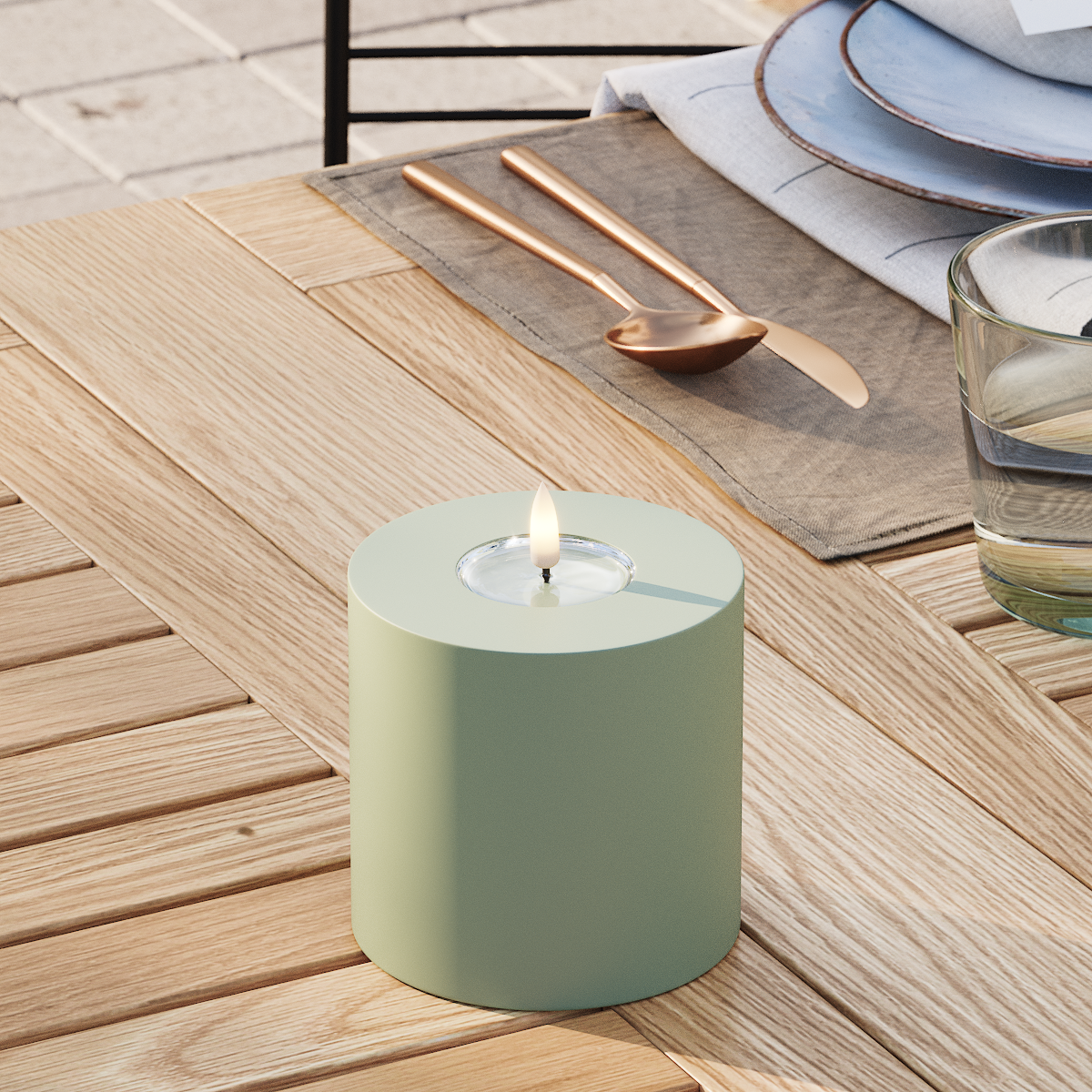 Deluxe Homeart Φωτιστικό μπλοκ LED εξωτερικού χώρου Ø 10 x 10 cm Ξεθωριασμένο πράσινο Φως μπλοκ εξωτερικού φωτός LED 3