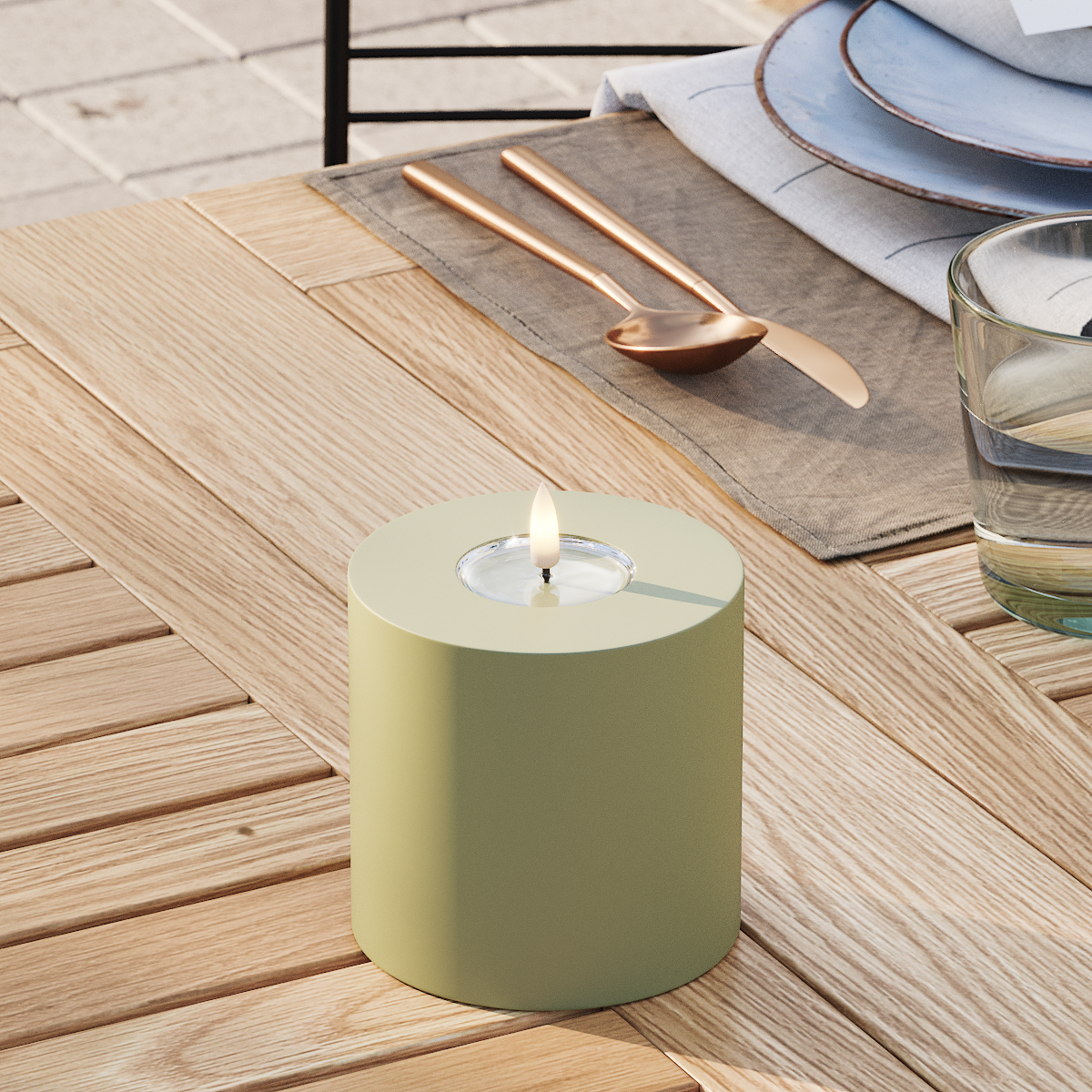 Deluxe Homeart Udendørs LED Bloklys Ø 10 x 10 cm Olivengrøn LED udendørslys bloklys 3