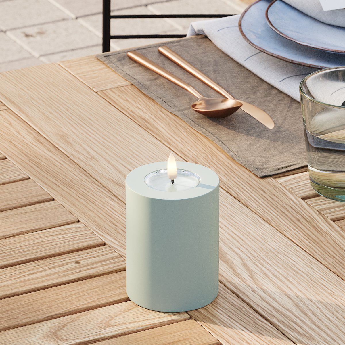 Deluxe Homeart Udendørs LED Bloklys Ø 7,5 x 10 cm Salvie grøn LED udendørslys bloklys 3