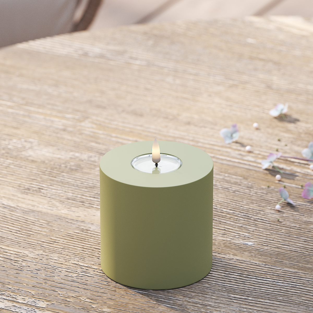 Deluxe Homeart Udendørs LED Bloklys Ø 10 x 10 cm Olivengrøn LED udendørslys bloklys 2