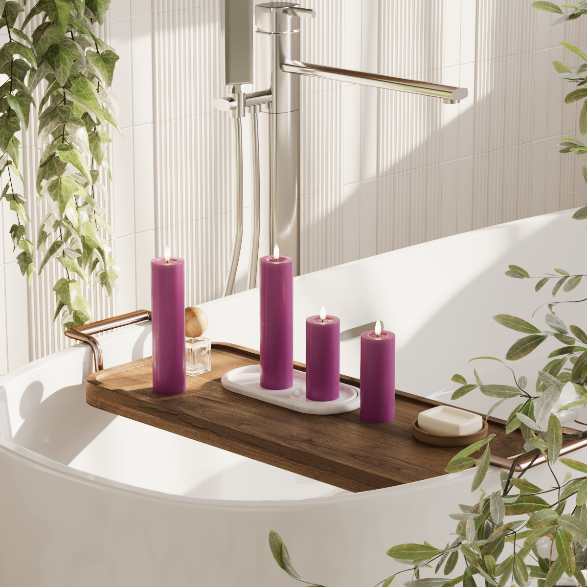 Deluxe Homeart LED Pillar candle package - Violet - 2x 5 x 12.5 cm | 2x 5 x 20 pack 2