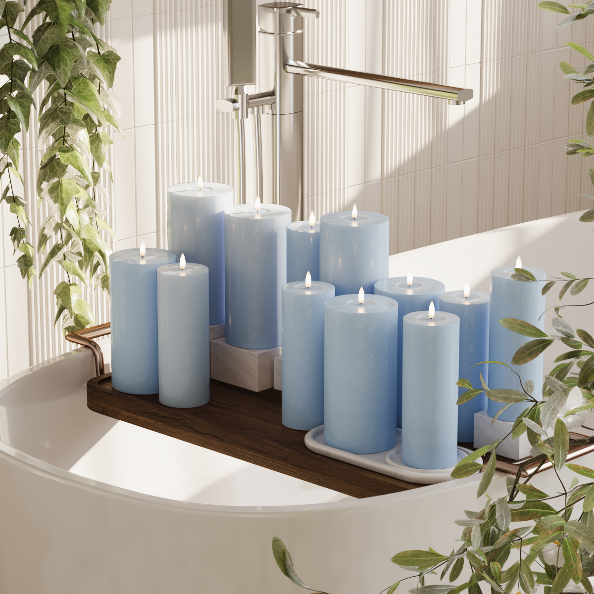 Deluxe Homeart LED Pillar candle package - Ice Blue - 6 x 7.5 x 20 | 6x 10 x 20 cm package 2