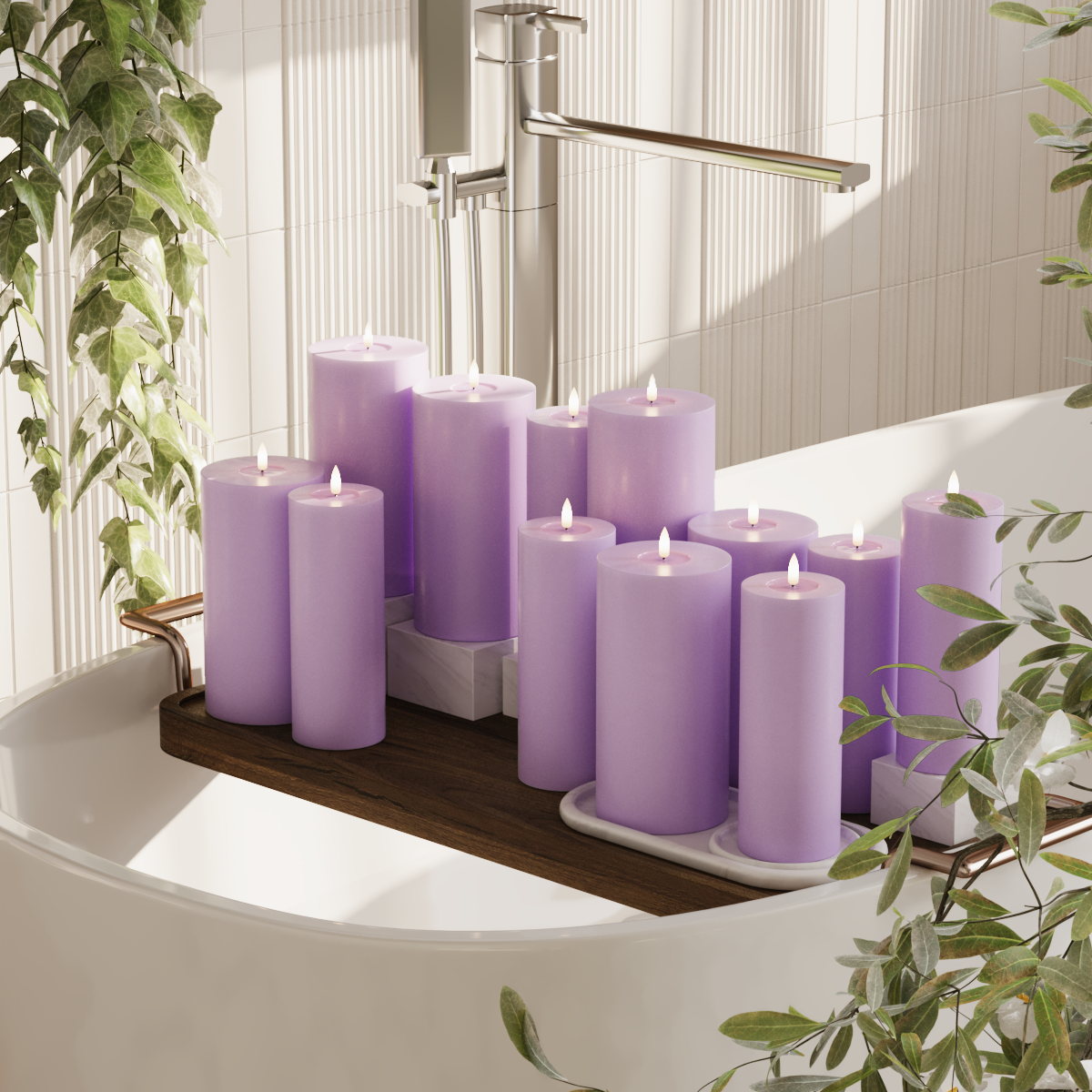 Deluxe Homeart LEDs Vela pilar pacote - Lavanda - 6 x 7,5 x 20 | 6x 10x20 cm pacote 2