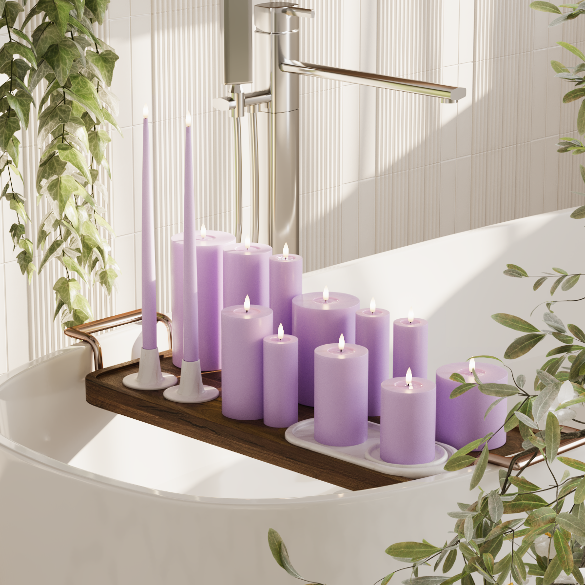 Deluxe Homeart LED candle pack - Lavender - 5 x 10 + 12.5 + 15 + 20 | 7.5 x 10 + 12.5 + 15 + 20 | 5 x 10 + 15 + 20 | 2 pieces 38 cm package 2