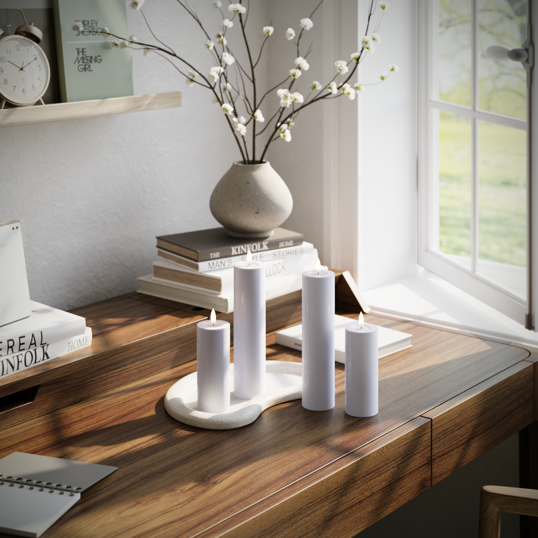 Deluxe Homeart LED bloklys pakke - Støvet blå - 2x 5 x 12,5 | 2x 5 x 20 cm pakke 1