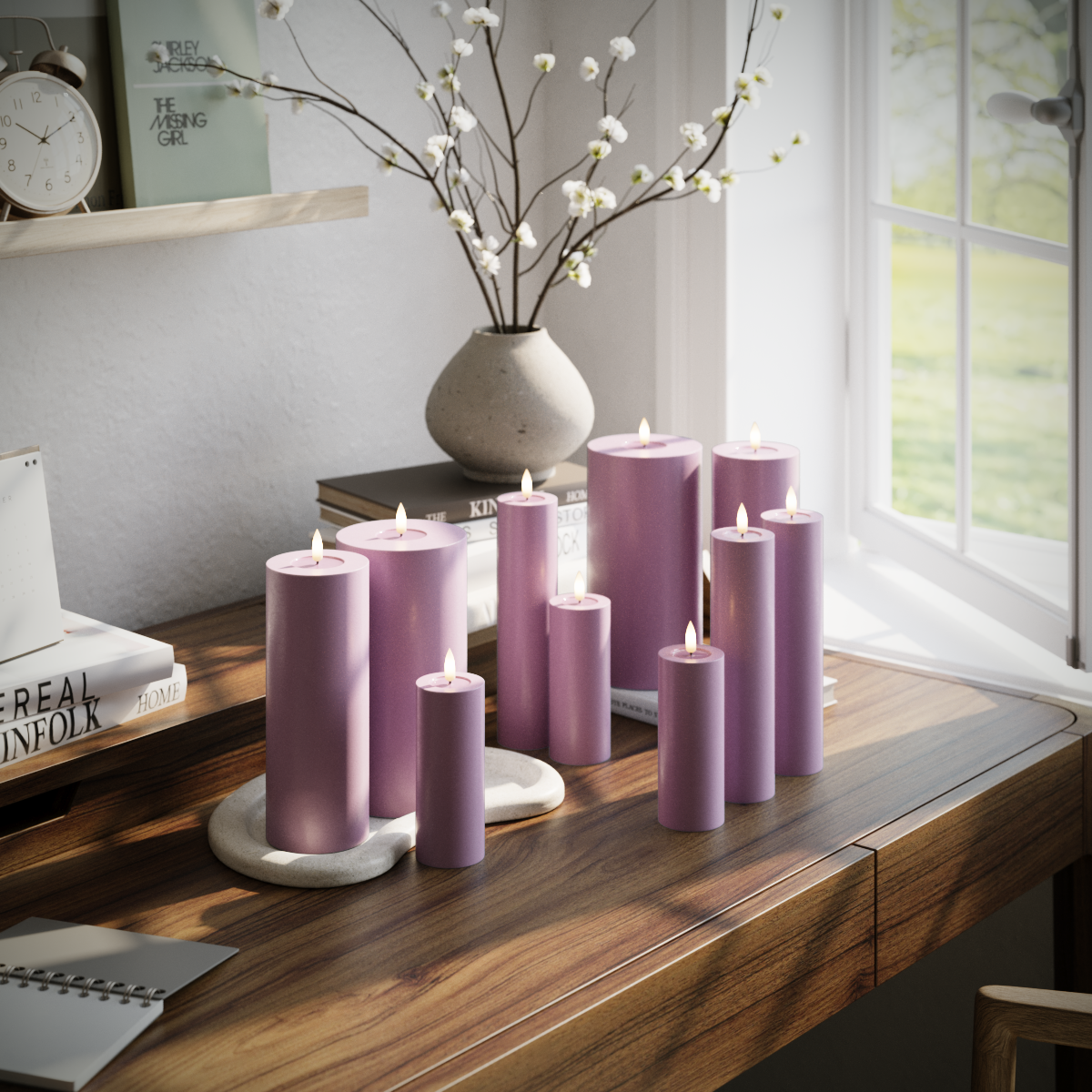 Deluxe Homeart LED Pillar candle package - Light Purple - 3 x 5 x 20 | 3 x 5 x 12.5 | 2 x 7.5 x 20 | 2x 10 x 20 cm package 1