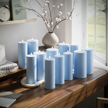 Deluxe Homeart LED Pillar candle package - Ice Blue - 6 x 7.5 x 20 | 6x 10 x 20 cm package 1