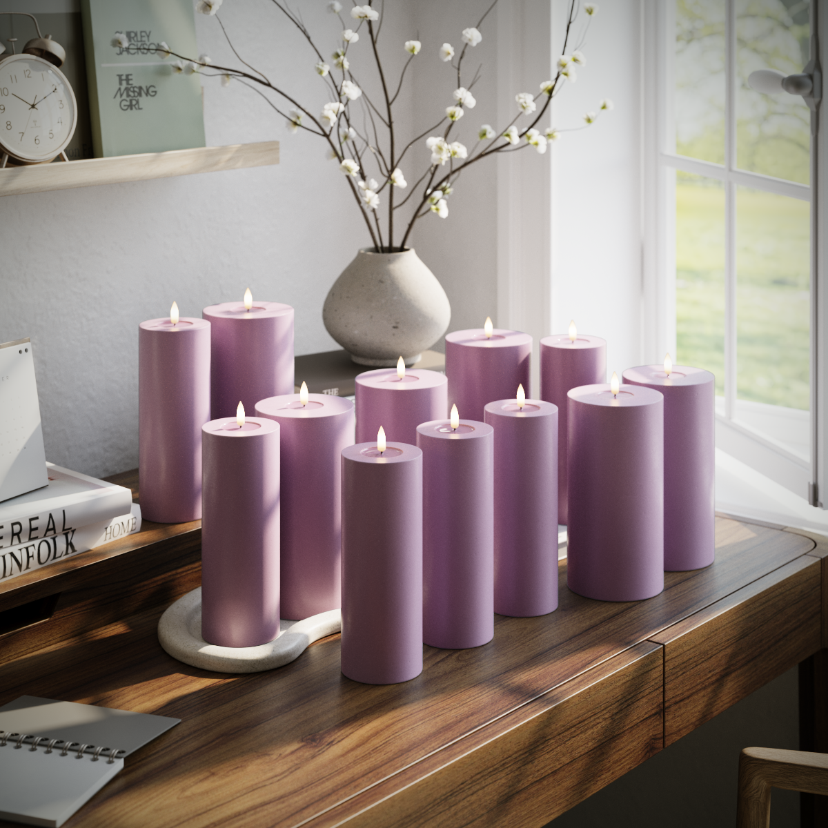 Deluxe Homeart LED Pillar candle package - Light Purple - 6 x 7.5 x 20 | 6x 10 x 20 cm package 1