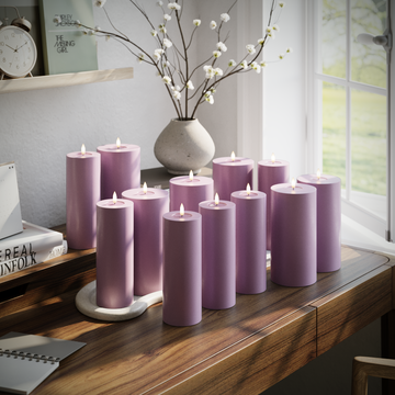 Deluxe Homeart LED Pillar candle package - Light Purple - 6 x 7.5 x 20 | 6x 10 x 20 cm package 1