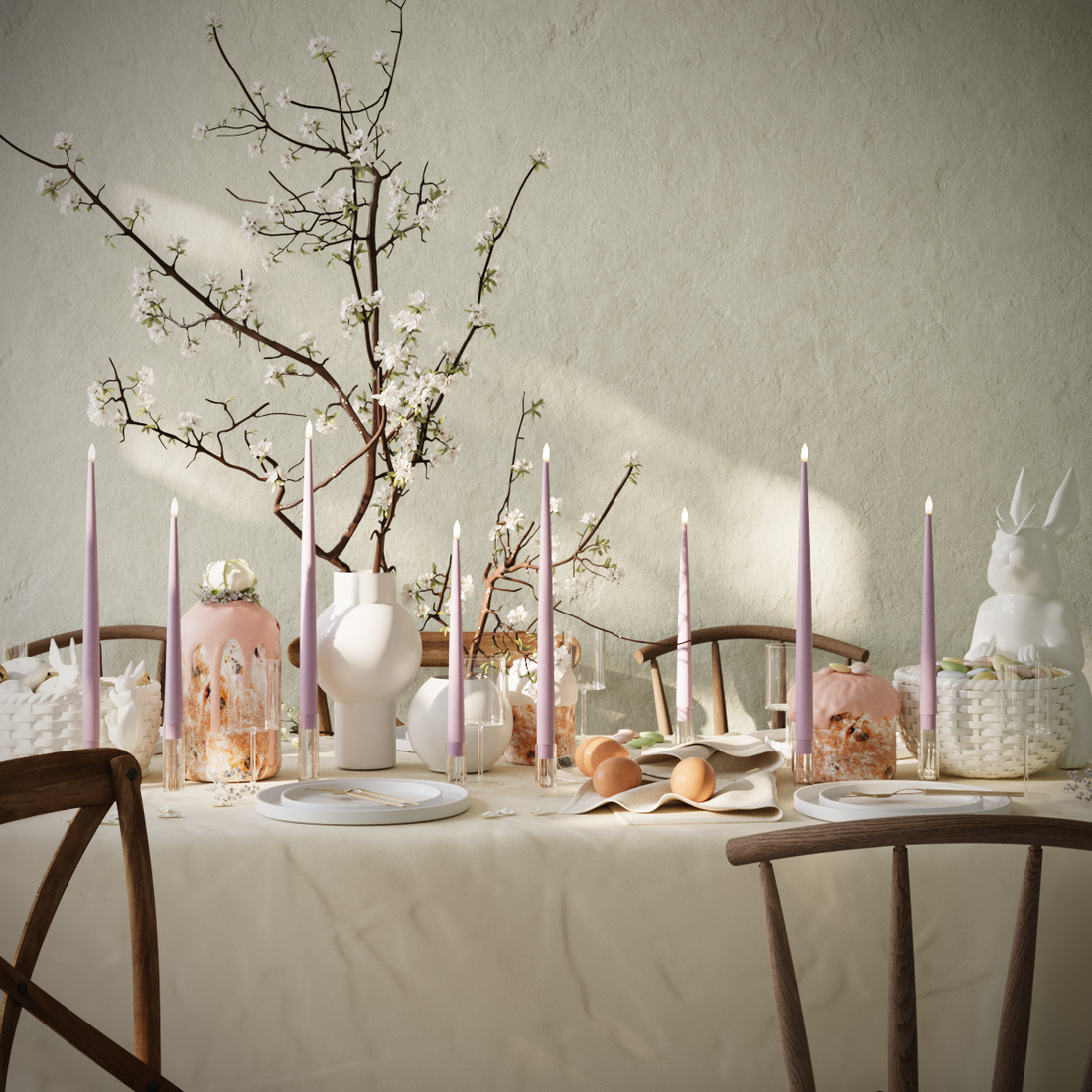 Deluxe Homeart LED Kertelys pakke - Lavendel - 4 stk 38 cm | 4 stk 28 cm pakke 1