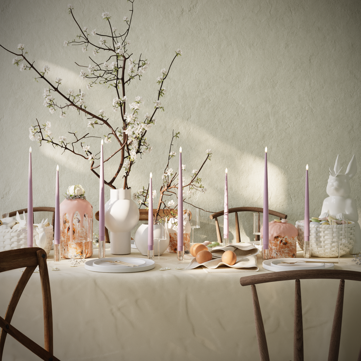 Deluxe Homeart LED-küünlavalguse pakett – Lavendel - 4 tükki 38 cm | 4 tk 28 cm pakend 1