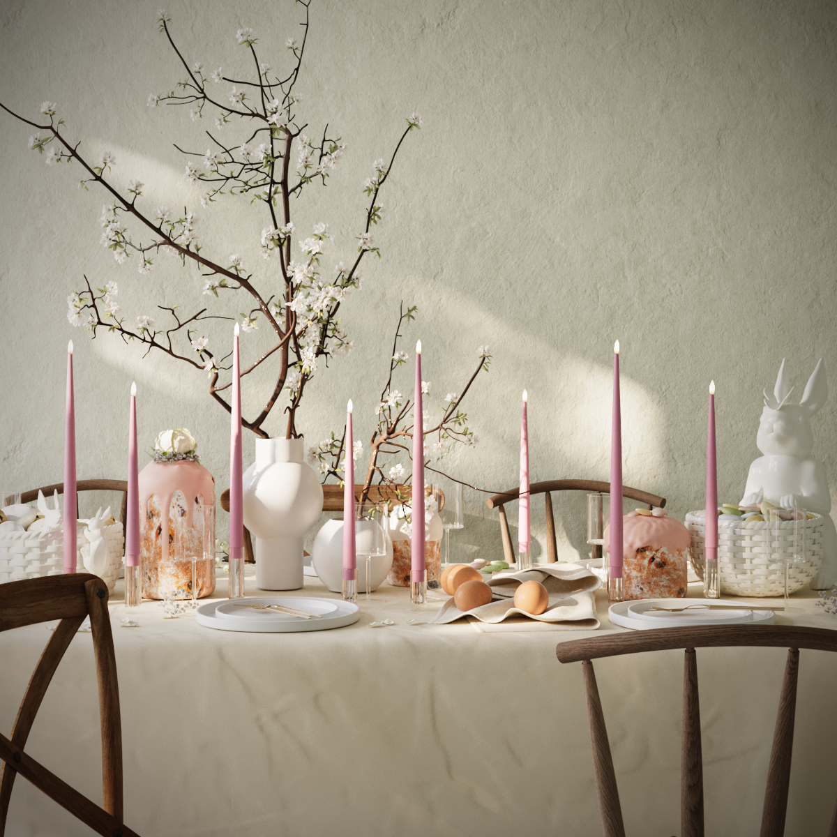 Deluxe Homeart LED Shiny Dinner candle package - Magenta - 4 pieces 38 cm | 4 pieces 28 cm package 1