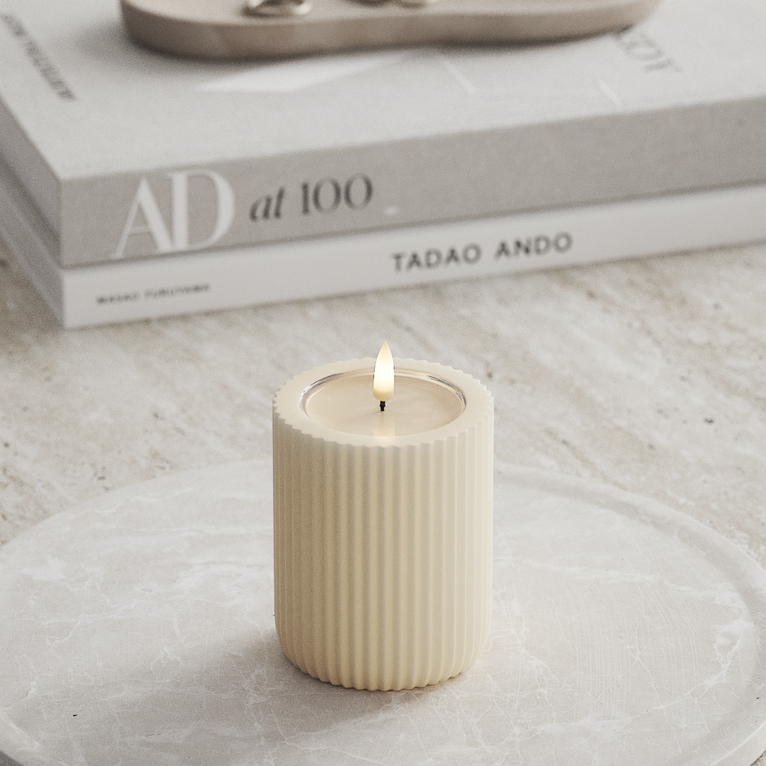 Deluxe Homeart Unique LEDs Vela canelada D 8 x 10 cm Creme unique Vela canelada 3