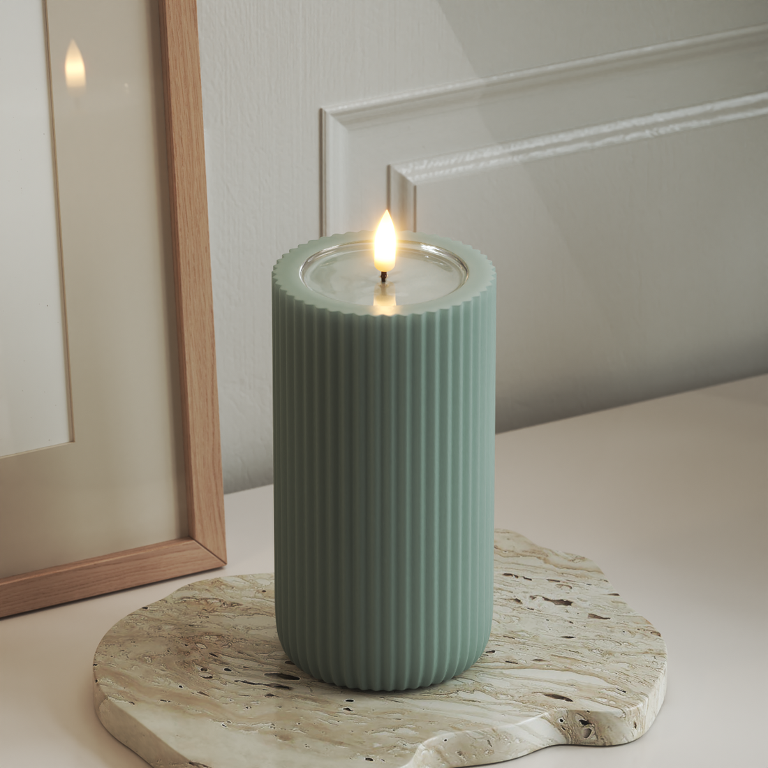 Deluxe Homeart Unique LED Rillelys D 8 x 15 cm Salviegrønn unique rillelys 3